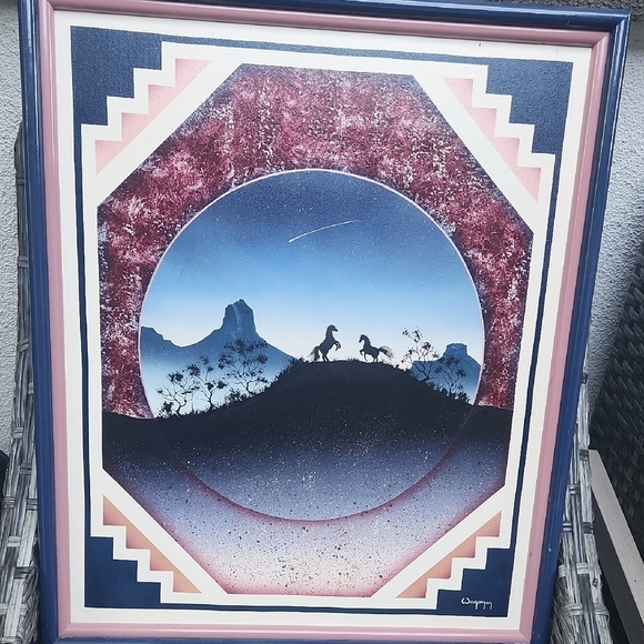 Blue and Red Southwestern Landscape Painting - Picture 1 of 5